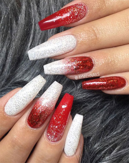 White and red ombre nail designs