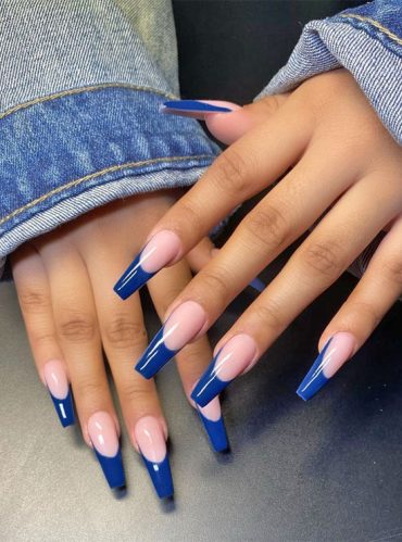 Navy blue French Tip Coffin Nails