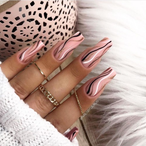 Black & Rose Gold Swirl Nails Best Spring Nail Art Designs of 2021