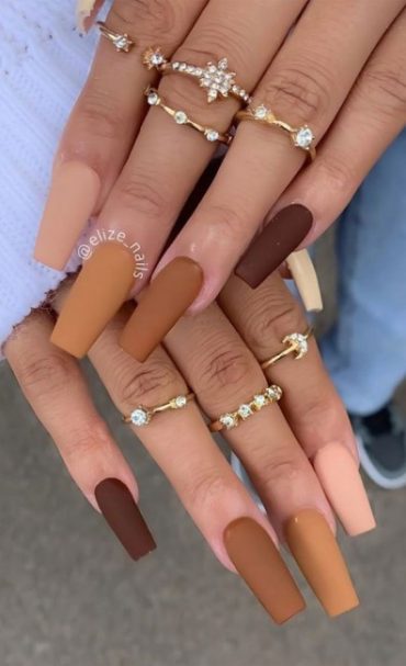 Gradient Brown Coffin Nails