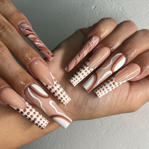 23 Stylish Ways To Wear A Modern French Manicure 2021 Brown Polka