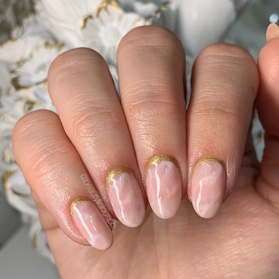 Reverse French Manicure Ideas That Are So Cute Rose Quartz Gold Cuff Nails