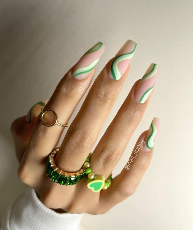 70 Spring Nail Designs 2022 That You Should Try — Swirl Green Nails