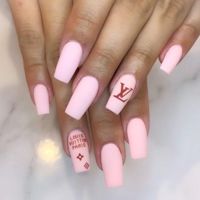 70+ Designer Brand Nail Art Ideas — Louis Vuitton Pink French