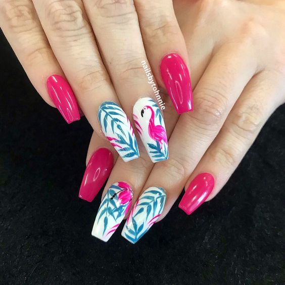 50+ Flamingo Nail Art Designs — Bright Pink Flamingo Nails