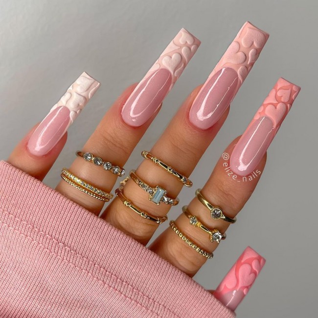 20+ Glam Nail Art Designs For Valentine's Day — Heart Gradient Peach