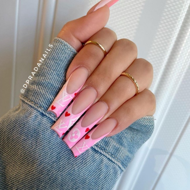 Cute pink LV nails design #nailart #nailsartvideos #nails #naillove #n