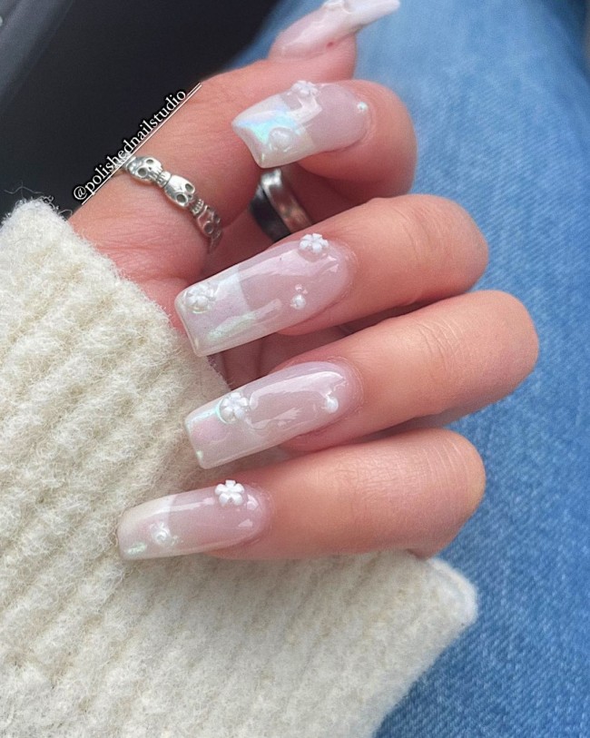 50+ Pearl Nail Art That Are Super Pretty — Acrylic French Nails with Pearls