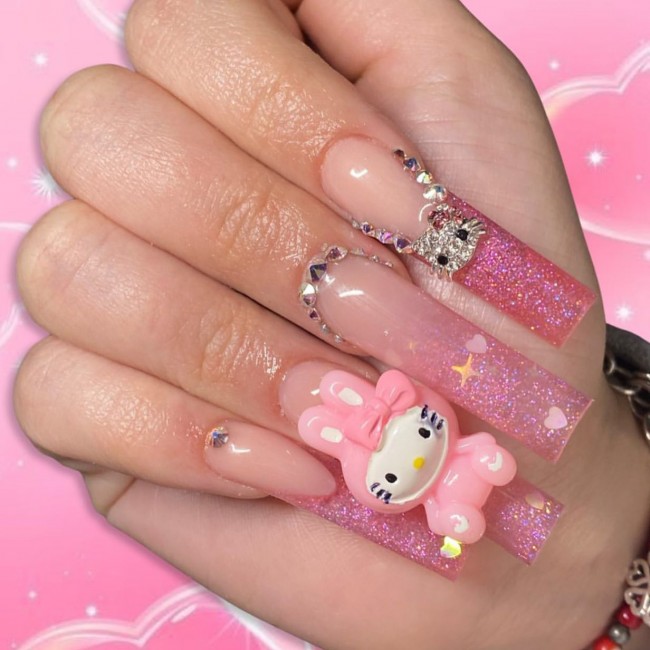Hello kitty LV nails 😍 in 2023  Hello kitty nails, Cute acrylic