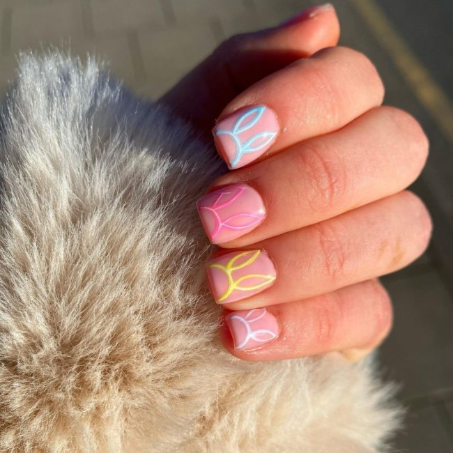 40 Pretty Easter Nails 2022 — Bunny Outline Tip Easter Nails