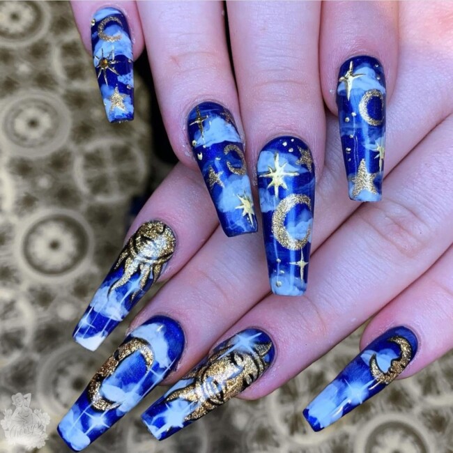 Royal Moon Nails with loose glitter - SoNailicious Nails - Day 20