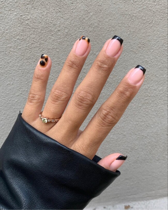 75 Ways To Wear Tortoiseshell Nails — Black & Tortoiseshell Tip Nails