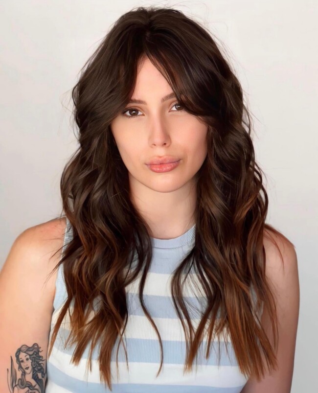 Curtain Bangs That Are So Cute Dark Long Hair With Brown Balayage