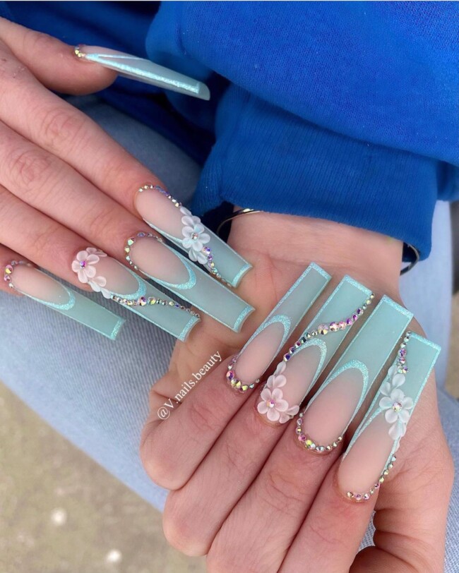 42 Hottest Acrylic Spring Nail Designs — Mint Double French Nail Design