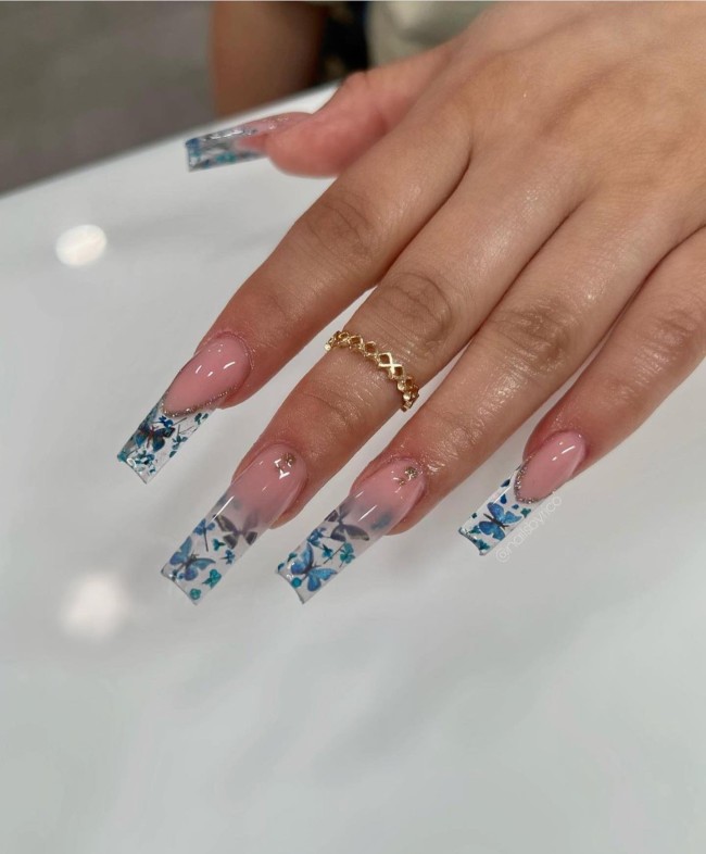 Best Spring Nail Colors And Designs Blue Dried Flower Clear Nail