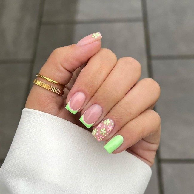 30 Best Spring Nail Colors and Designs — Pastel Green French & Floral