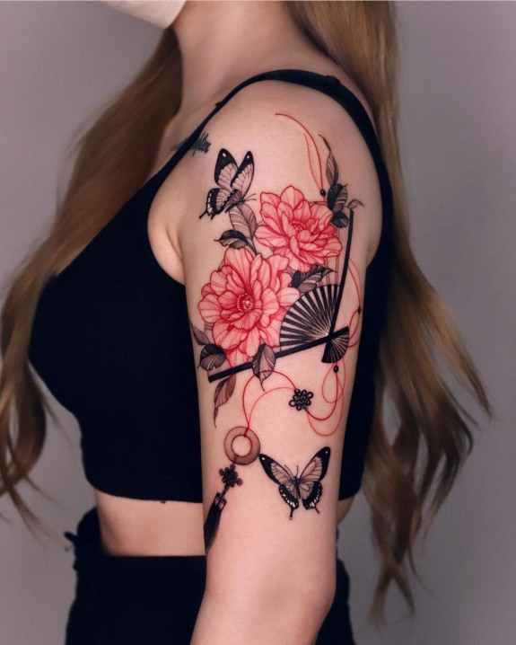 40 Beautiful Butterfly Tattoo Ideas Butterfly And Red Flower Tattoo