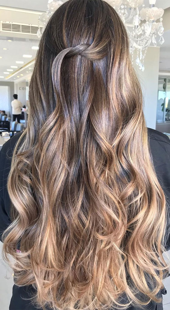 brown hair with copper highlights, balayage hair color, brown hair, brown hair color ideas, layered hair cut