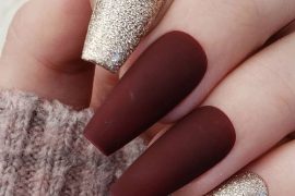 maroon nails, fall nails, red and gold glitter nails, glam nails, autumn nails, fall nails color