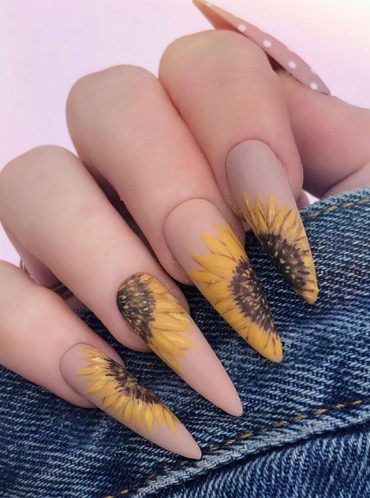 hand painted sunflower nail art design, sunflower nail decals, cute summer nails, sunflower nail art, cute nails, yellow sunflower nailsacrylic, simple sunflower nail designs, cute nail designs, sunflower nails