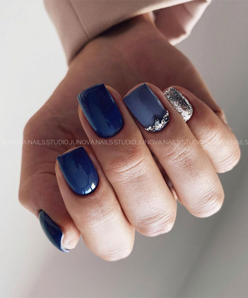 30 Cute Short Nail Ideas To Wear In 2023 : Shades of blue and silver nails