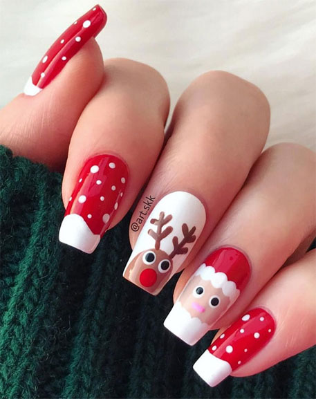 57 Festive Christmas Nail Art Ideas : Reindeer & Santa Christmas Nails
