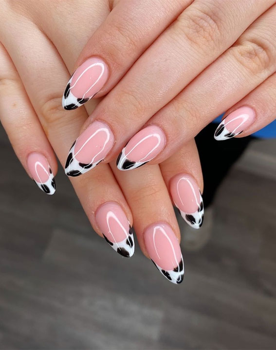 Cow Print French Nail Tips