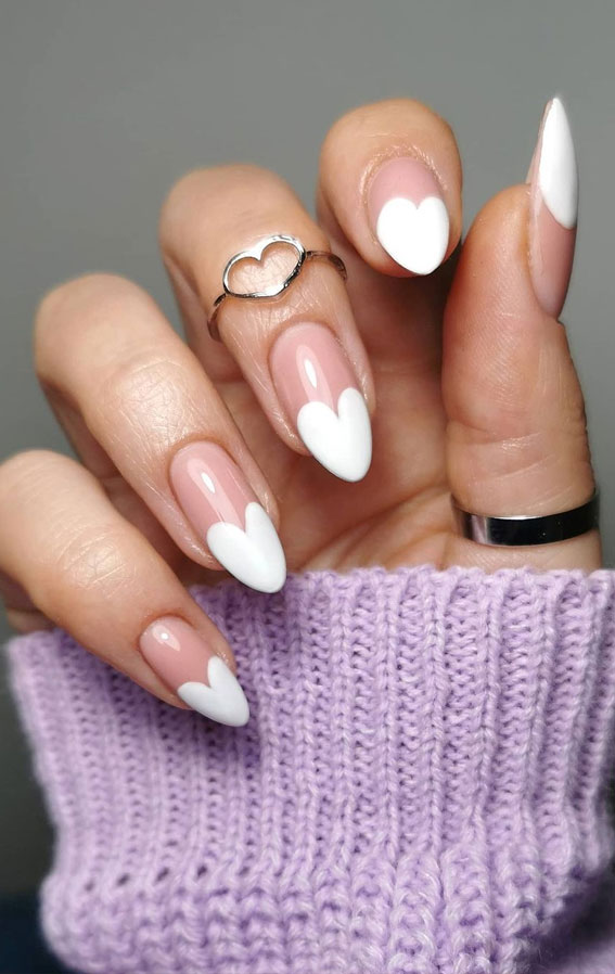 White Heart Nail Tips – Best Valentine’s Day Nail Designs 2021