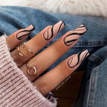 Black Swirl Nude Nails – Best Spring Nail Art Designs of 2021