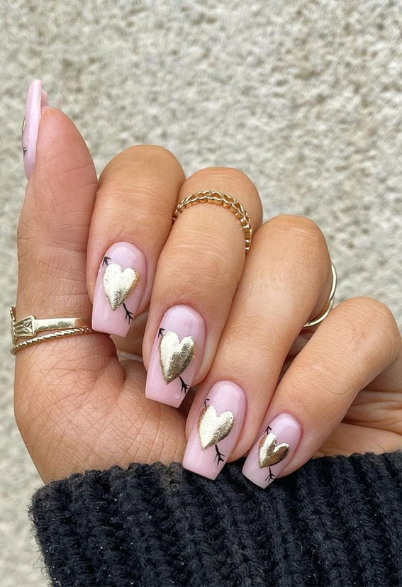 Cupid & Silver Heart Natural Gel Nails  – Best Valentine’s Day Nail Designs 2021