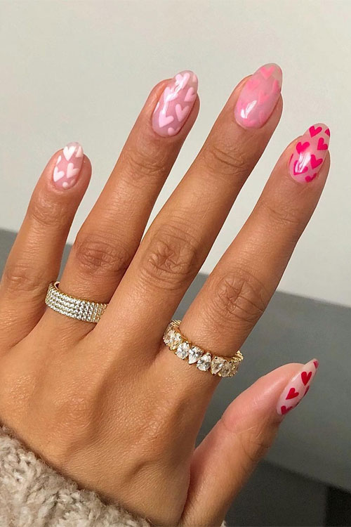 Ombre Pink Heart Nails  – Best Valentine’s Day Nail Designs 2021