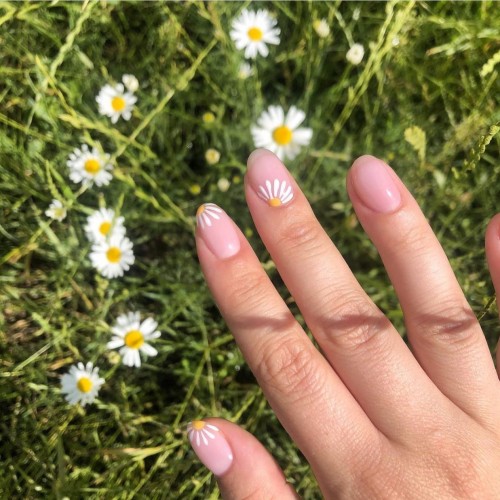 Daisy nude nails –  Pretty Spring Nail Art ideas 2021