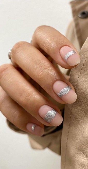 Silver painted over matte natural looking nails  –  Pretty Spring Nail Art ideas 2021