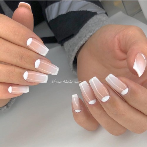 Ombré nails with white half moon