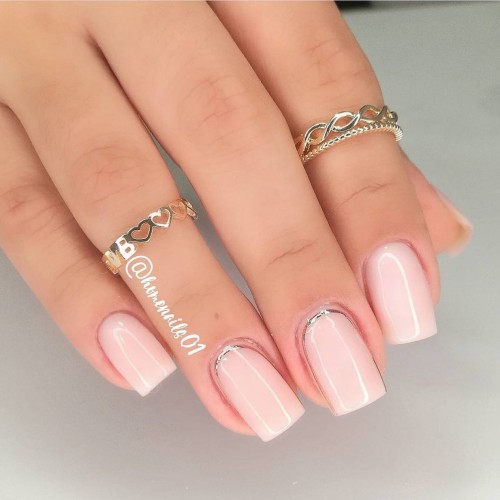 Silver outline pink bridal nails