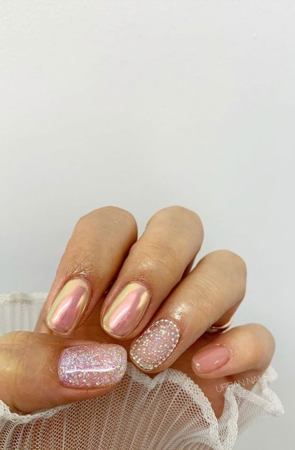 Mismatched soft pink nail art design