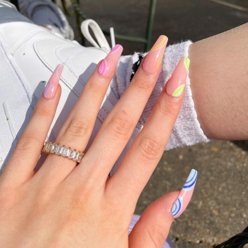 Cute Nude Coffin Nails with Colors