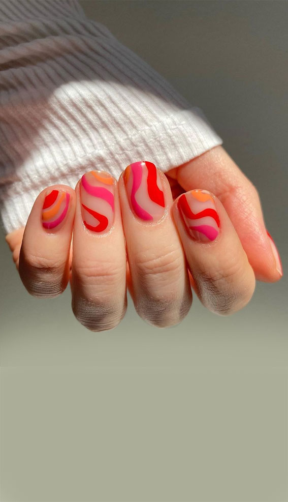 Minimalist abstract red nails