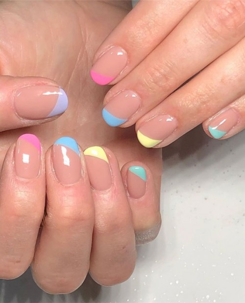 45 French manicure with color tips : Multi colored tip nails