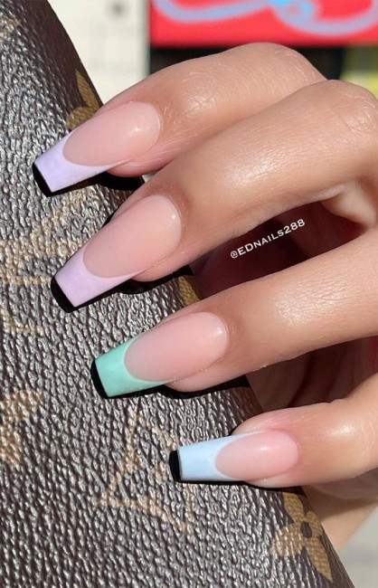 45 French manicure with color tips : Soft Pastel French Tips