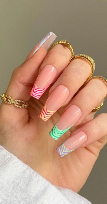 45 French manicure with color tips : Swirl Layered French Tips Nails