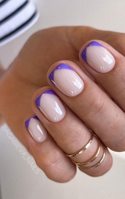 45 French manicure with color tips : Lavender Tip Nails