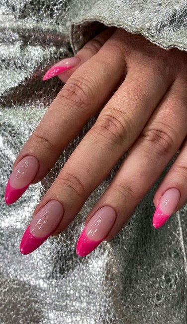 45 French manicure with color tips : Hot Pink French Tips