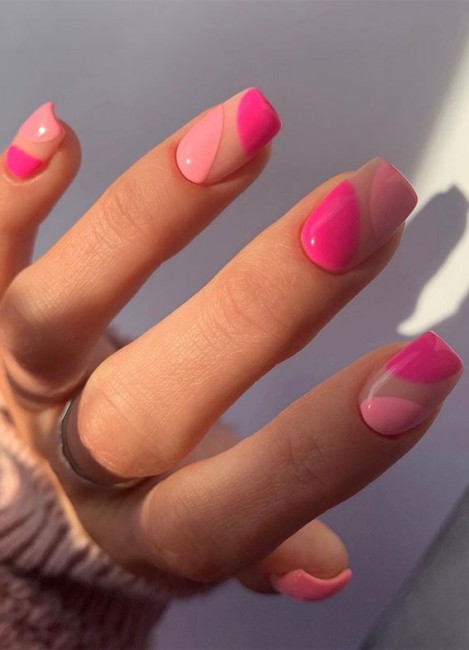 45 French manicure with color tips : Shades of Pink Modern French Mani