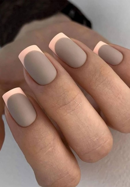 45 French manicure with color tips : Grey Nails with Peach Color Tips