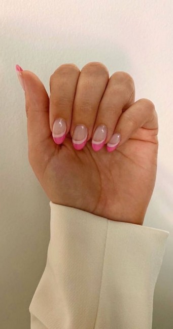 45 French manicure with color tips : Shades of pink layered tips