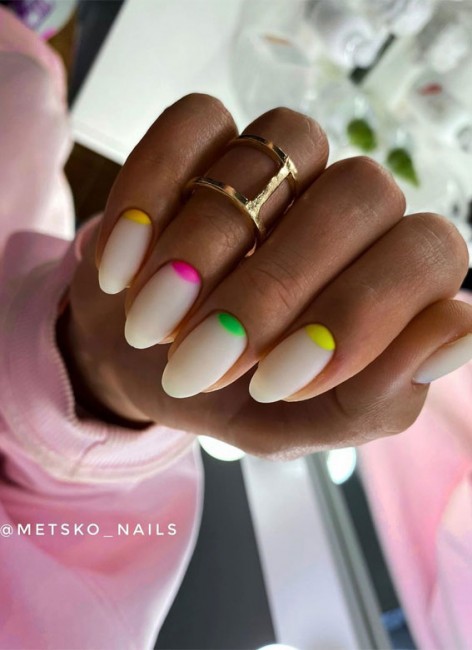 Colorful Half Moon White Nails