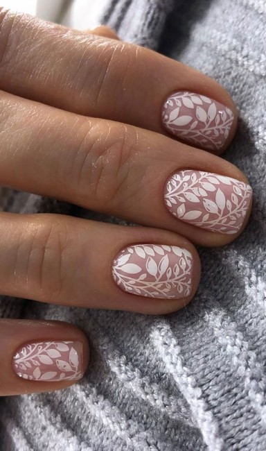 White leaf nail art design