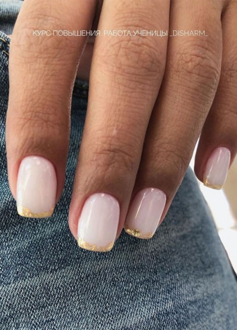 French manicure with gold tips