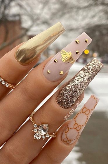 coffin glitter nails with 3d flower, glitz and glam nails, glam and glits nails, glitz and glam nail art designs, glam coffin nails, glam long coffin nails, acrylic nail art designs, glitz and glam glitter, acrylic nails coffin shape